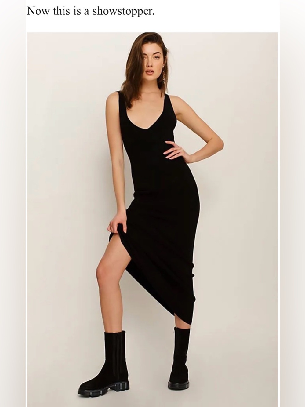 FP BEACH || Daniela Black Low-Back Midi/Maxi Sweater Dress. L/G